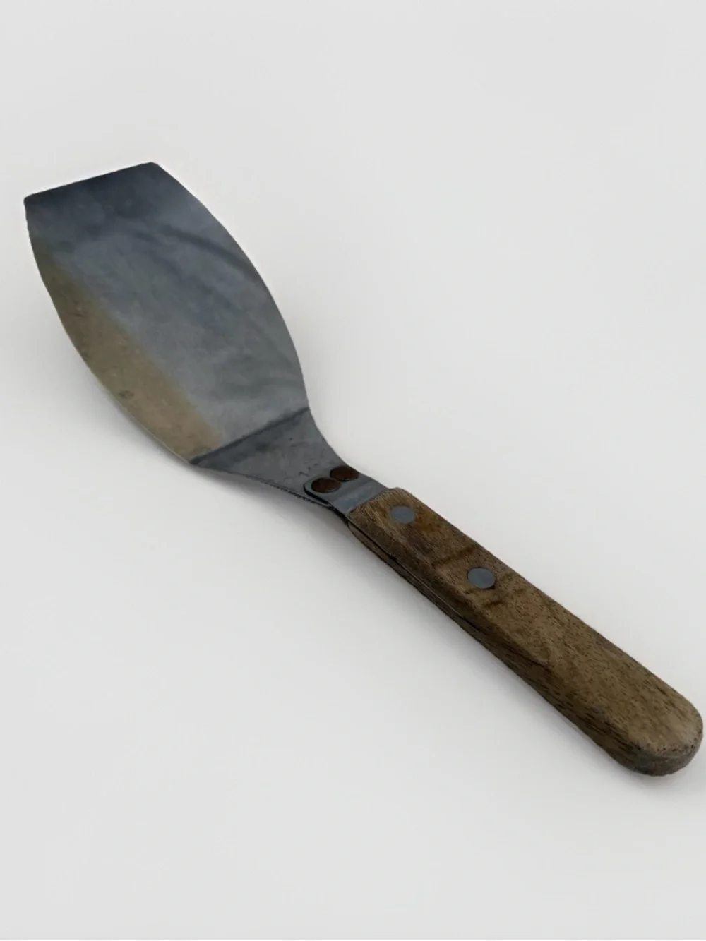 Vintage Mid Century Japanese Stainless Steel Angled Serving Spatula Wood Handle